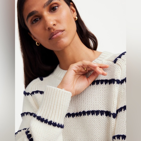 Madewell Textured Cotton Crewneck Sweater in Stripe - Picture 5 of 6